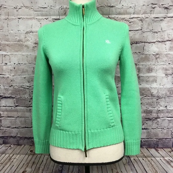 Ralph Lauren Green Zipper Cardigan Sweater - Picture 1 of 7